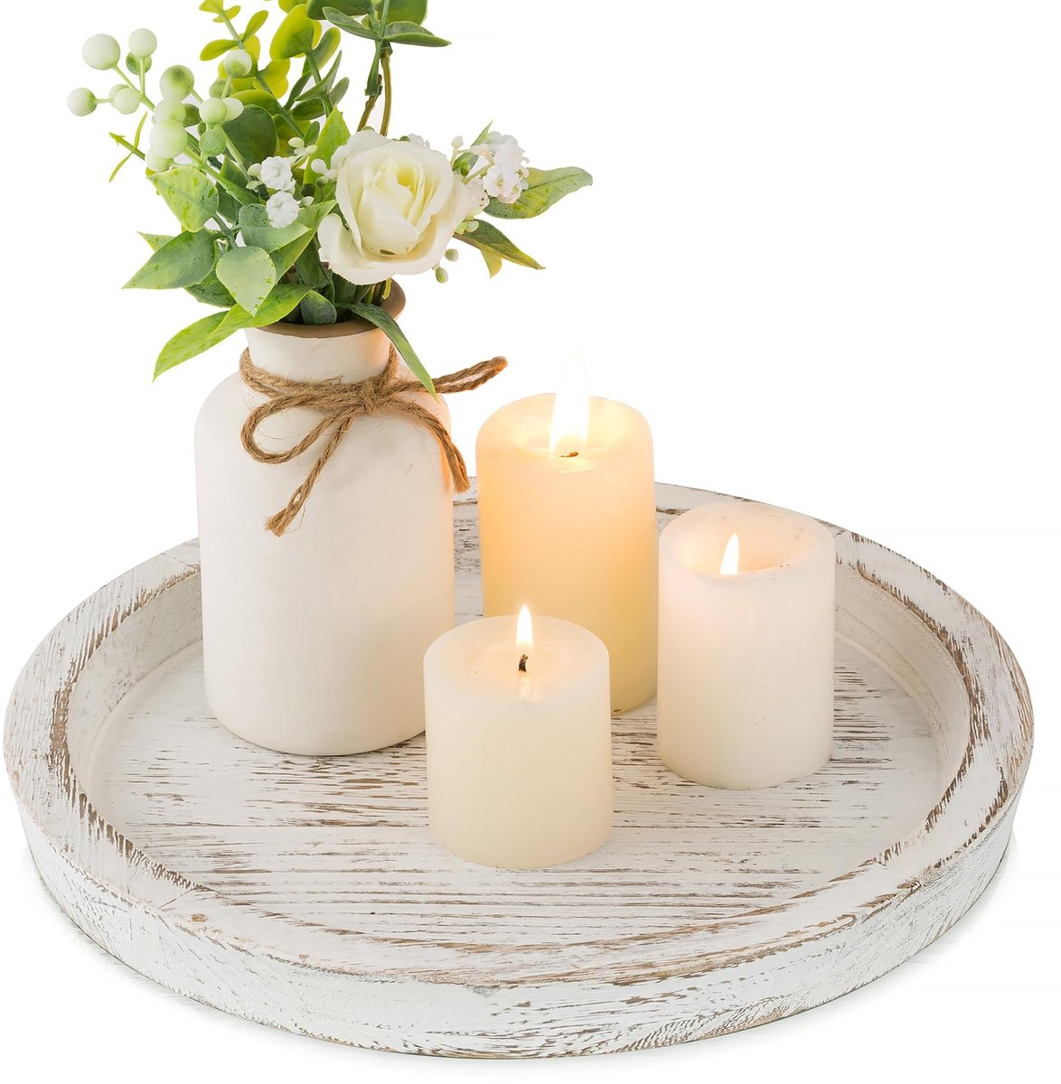 Dailygoods- Kaarsenhouder Rustiek - Houten Dienblad - Decoratief Tafelstuk - Lichtgewicht en Duurzaam - Perfect voor Kaarsen en Bloempotten - Organische Houtnerven - Kaarsendienblad