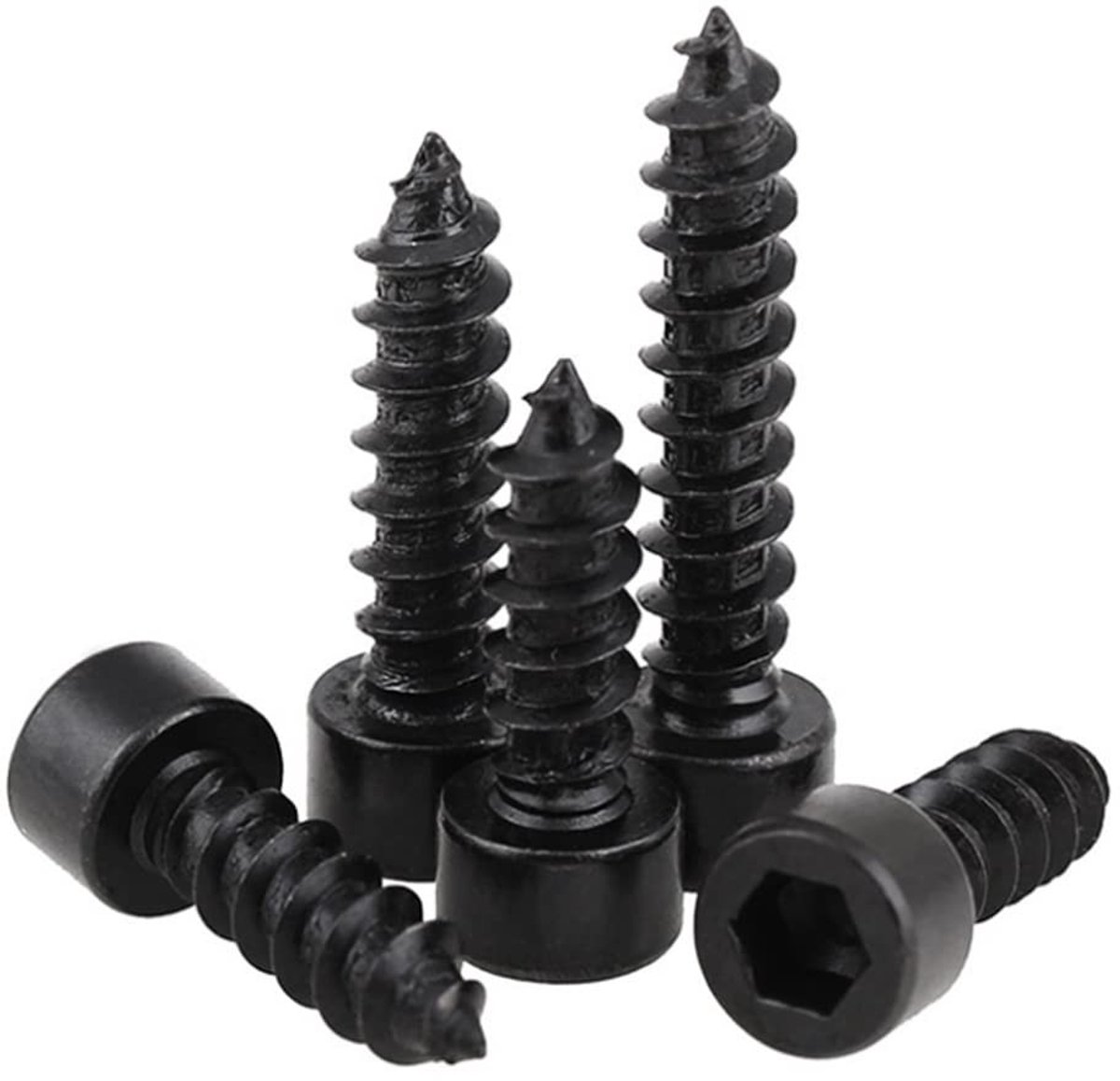Dailygoods- Zeskantschroeven zwart - Zelftappende schroeven - Koolstofstaal - M1,7 x 4 mm - 200 stuks - Bevestigingselementen voor kunststof/hout/metaal