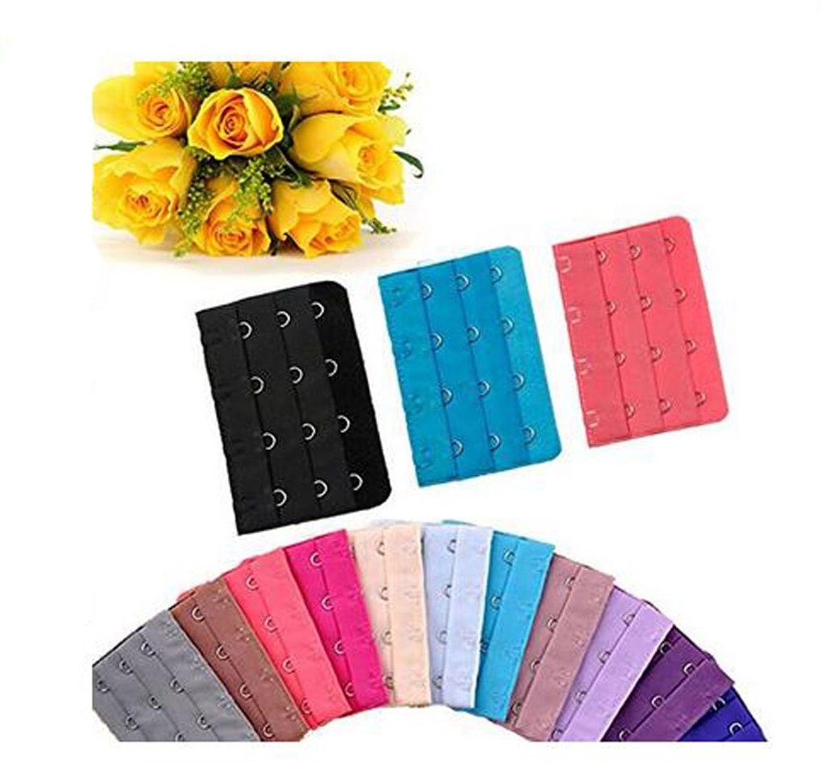 Dailygoods- Haarextensies 15 Stuks - 3 Rijen/4 Haken - Verschillende Kleuren - Geschikt voor Diverse Bh-Maten - Meer Ruimte/Comfort - Beugelverlengstuk