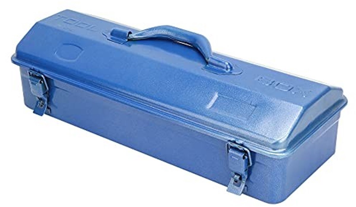 Dailygoods- Gereedschapskist Draagbaar - IJzeren Opbergdoos - Multifunctioneel - 37x16x11cm / 43x18x11cm - Ronde Handgreep - Blauw Schilderen