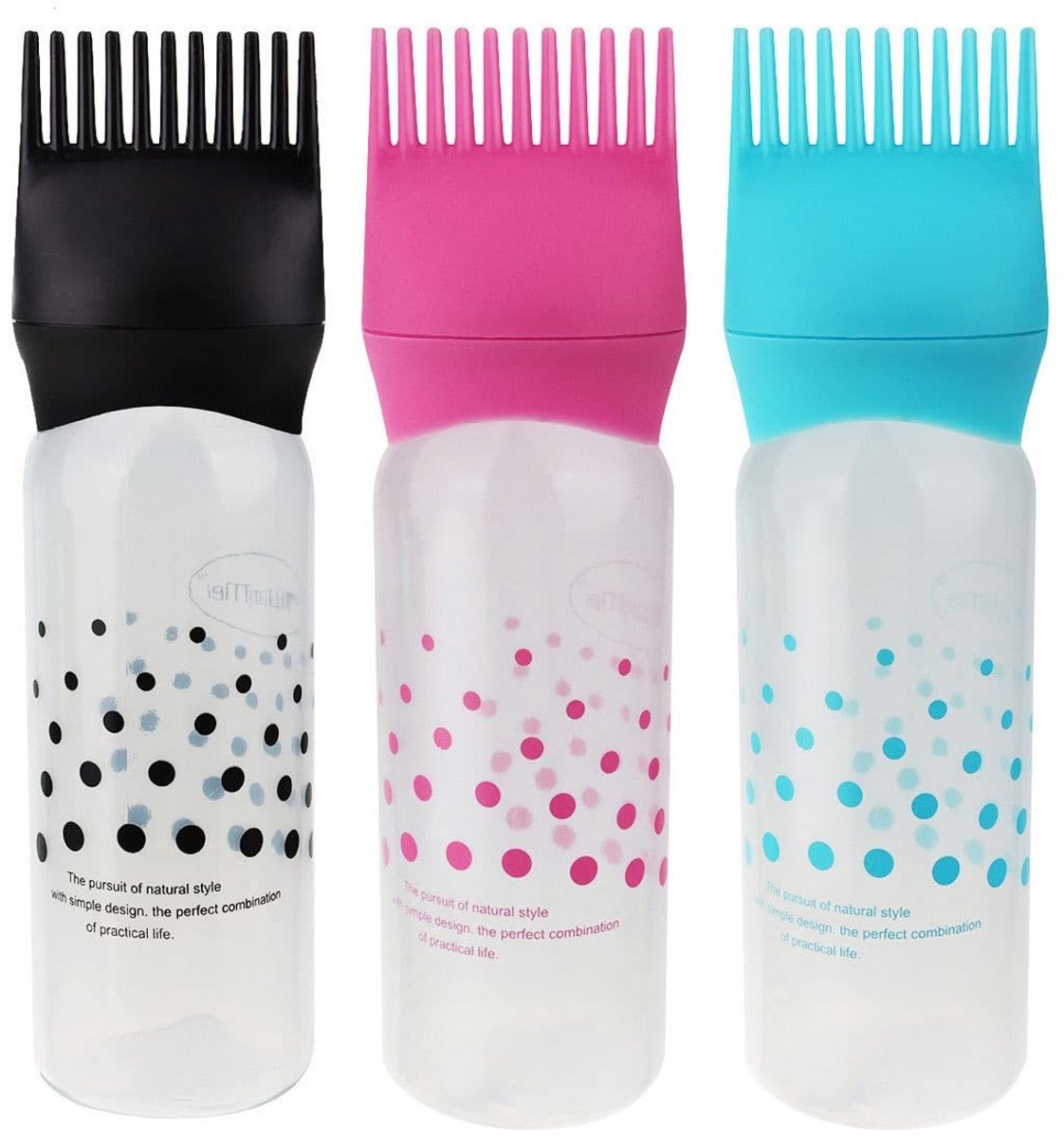 Dailygoods- Kam Applicator 3 Stuks - Siliconen Fles met Gegradueerde Schaal - 6 oz/170 ml Capaciteit - Herbruikbaar en Zacht - Ideaal voor Haarverzorging - Haarverf Applicator