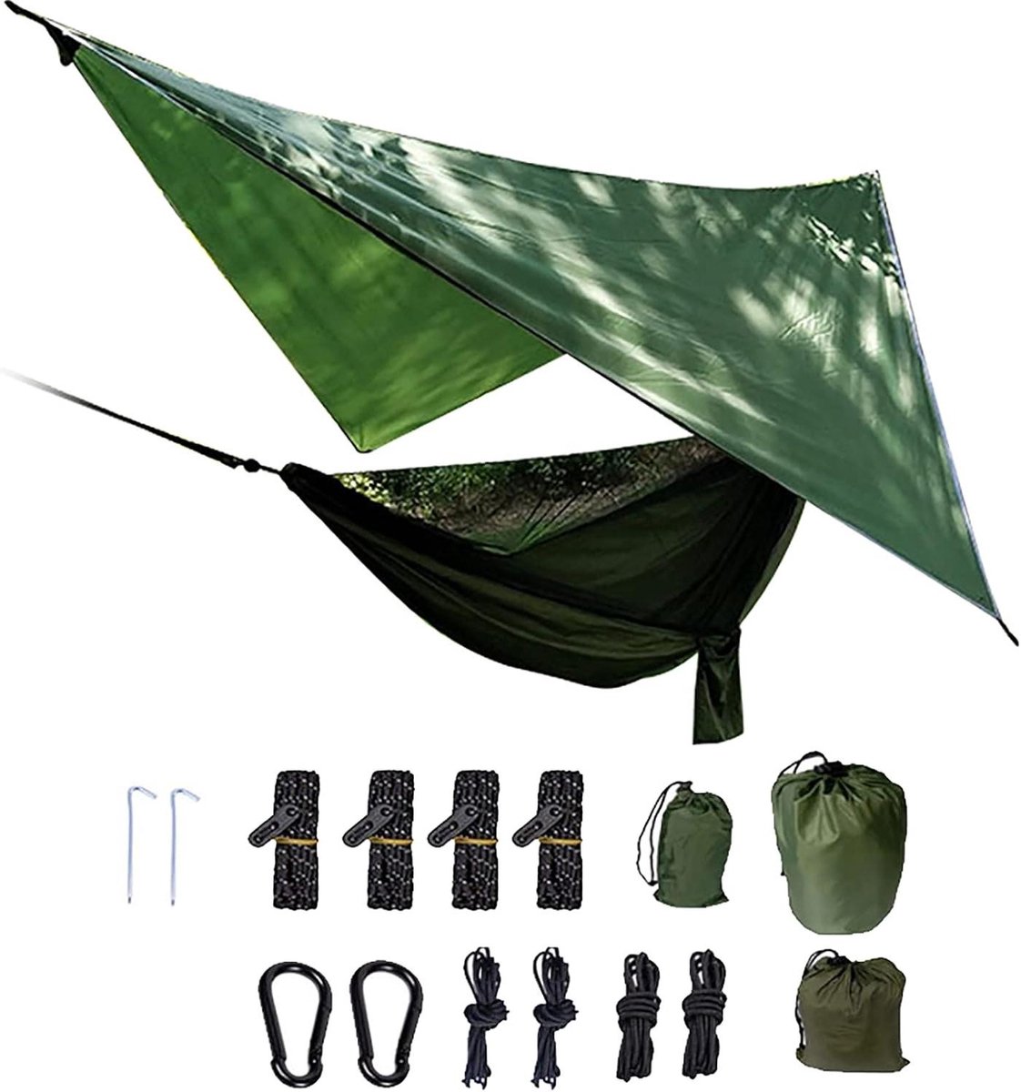 Camping Hangmat - Kampeeruitrusting - Buiten Ontspannen - Met Muggennet - 270x140cm - Legergroen