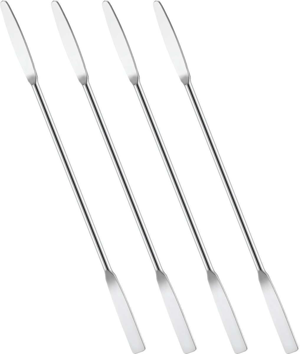 Dailygoods- Laboratoriumspatel 15 cm - Roestvrij Staal - Set van 4 - Dubbele Uiteinden - Ideaal voor Cosmetica en Keuken - Nauwkeurig Werken - Spatel