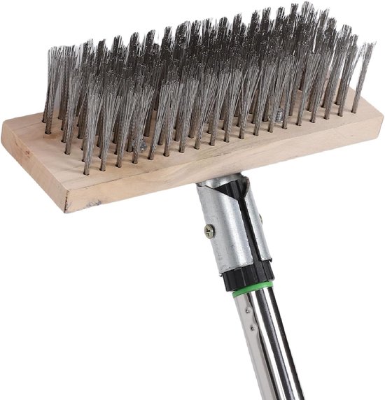 Schrobborstel Roestvrij Staal - Terras Reiniger - Mos Verwijderen - Verstelbare Telescoopsteel - 80-120 Cm - Metaal — afbeelding 2