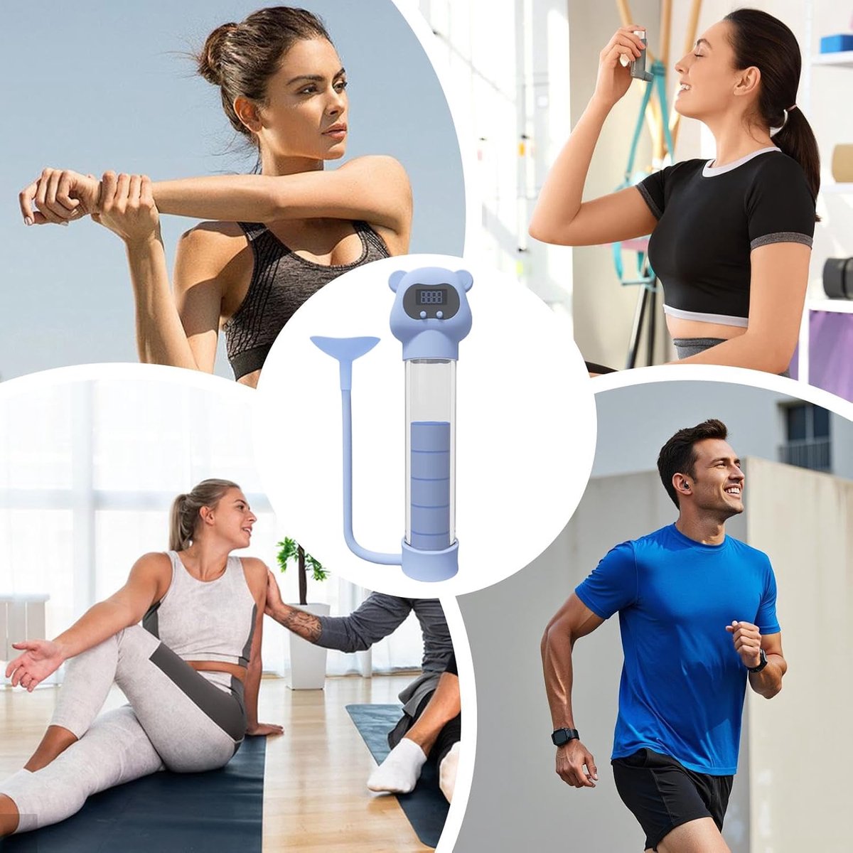 Ademhalingstrainer Hulpmiddel - Longtrainer Trainer - Verbeter Ademhaling - Instelbare Weerstand - 21.5 cm Lengte - Lichtblauw