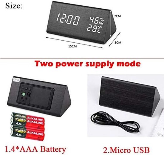 Digitale Wekker - Tafelklok LED - Wakker Worden - Met Stembediening - 15 cm Lengte - Houtkleur — afbeelding 2