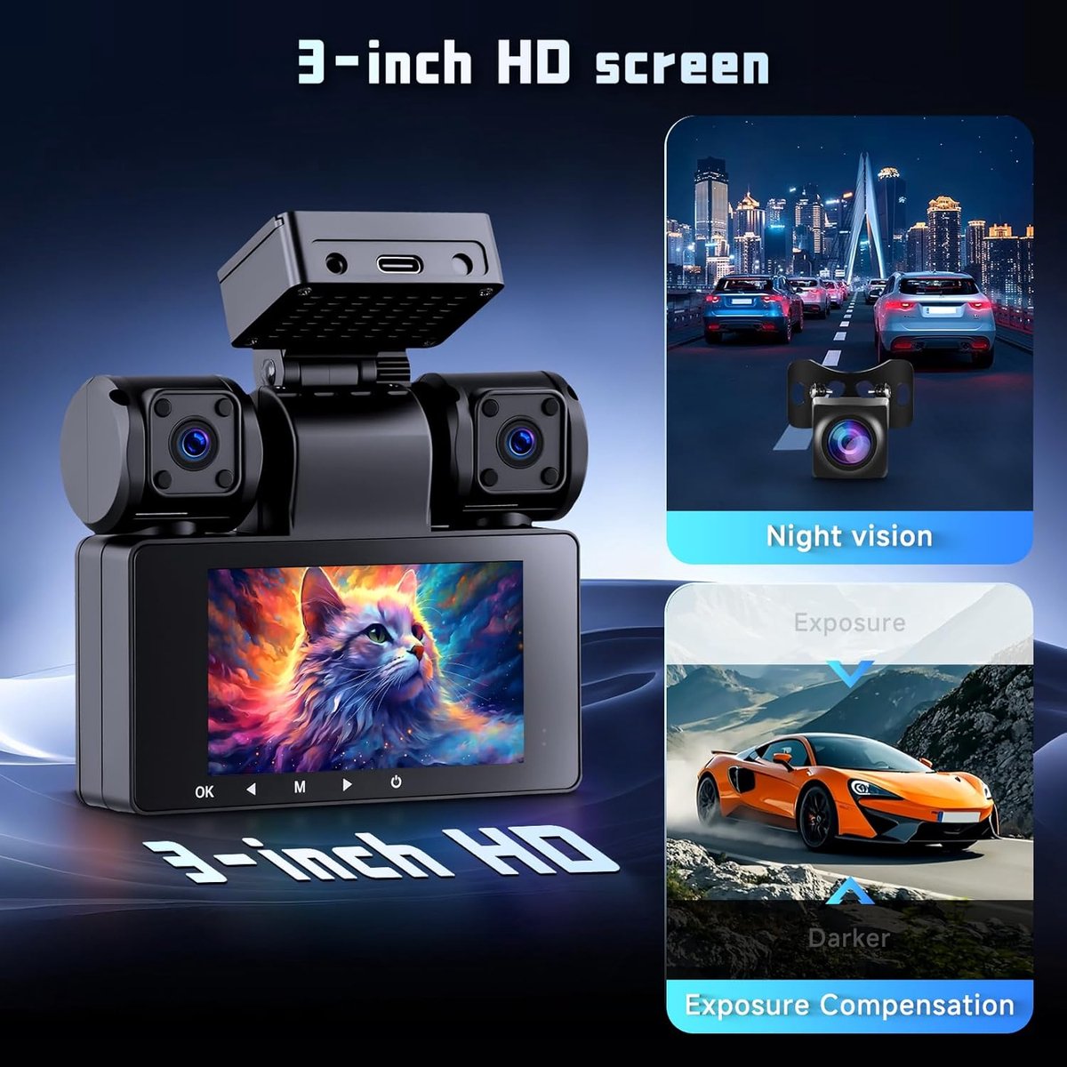 Auto Camera Systeem - Dashcam Set - Veilige Rit - 360 Graden Bescherming - 2K + 1080P Resolutie - Zwart – foto 3