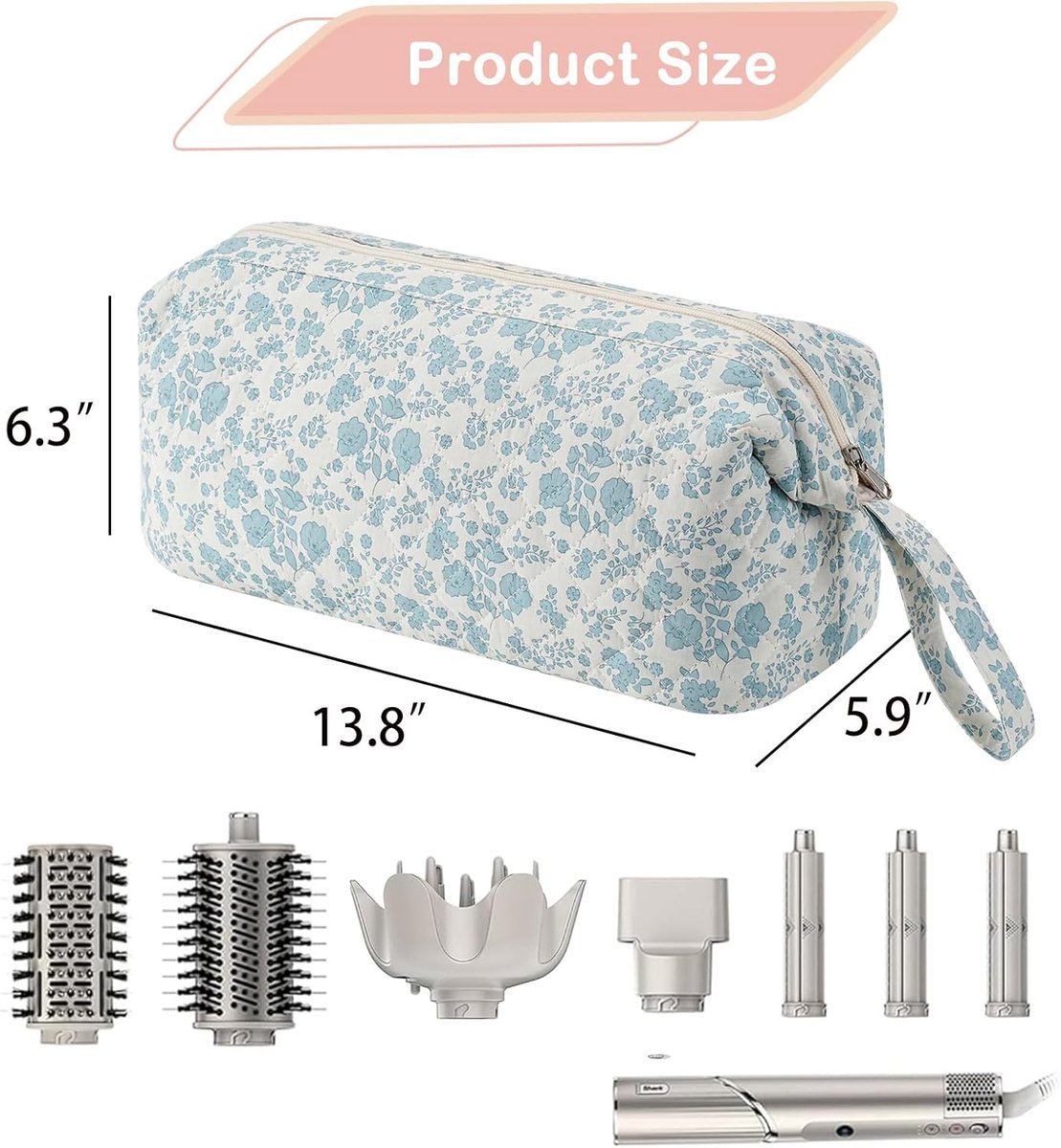 Grote gewatteerde reistas voor haarstylingtools met strikpatroon - Waterdichte opbergtas voor haarstylingaccessoires zoals de Shark FlexStyle, Dyson Airwrap föhn, krultang en Revlon haarstylingtools - Blauw thumbnail 6