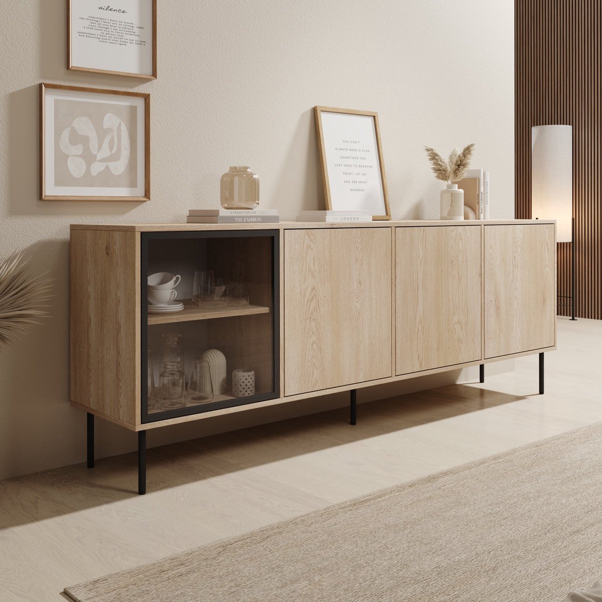 MEUBELLA Dimora - Dressoir - Eikenpatroon - 200x40x75 cm Bruin