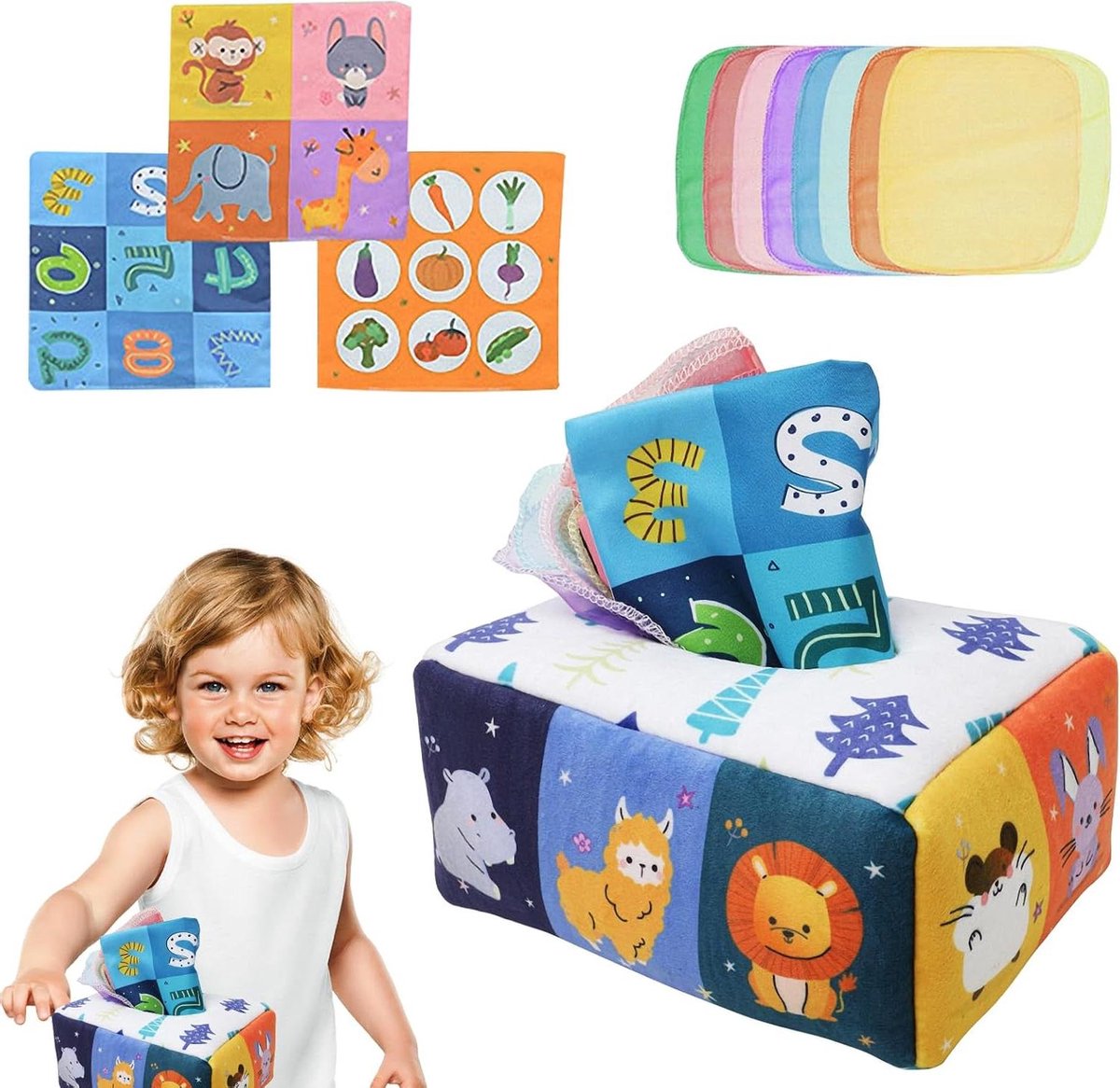 Babydoekjes Doos Speelgoed - Activiteitenbox Peutereen - Ontwikkelingsstimulatie Baby - Interactief Sjaal Trekker - 24 x 18 x 12 cm