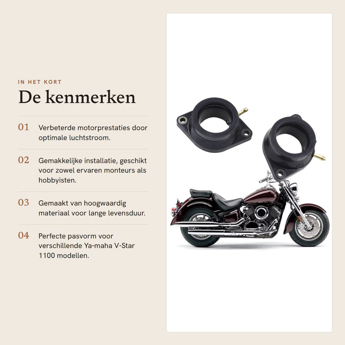 Dailygoods- Inlaatspruitstuk Nieuw - Carburateur Laarzen - Geschikt voor Ya-maha V-Star 1100 - Set van 2 - MPN 5EL-13596-00-00/5EL-13586-00-00 - Verbindt carburateur en motor