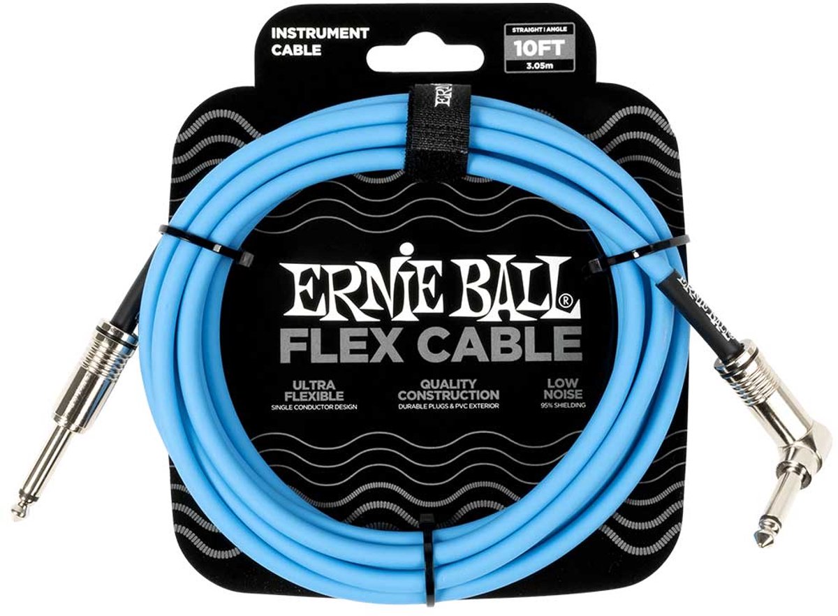 Ernie Ball 6464 Flex 3 meter instrumentkabel blauw haaks - recht