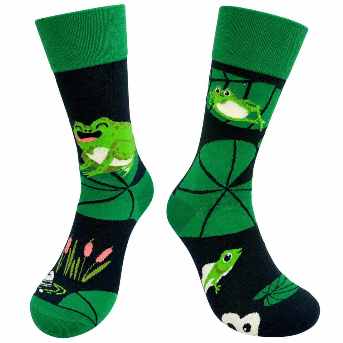 Tutti Footi – Paar verschillende sokken met Kikkers & Waterlelies – Maat 36-40 – Groen/Dieren/Natuur/Dames