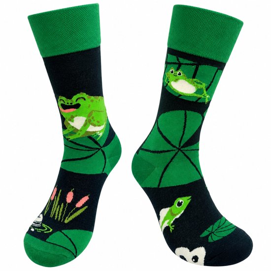 Tutti Footi – Paar verschillende sokken met Kikkers & Waterlelies – Maat 36-40 – Groen/Dieren/Natuur/Dames