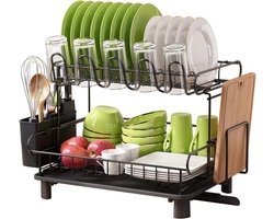Afwasrek - Drogrek Keuken - Keuken Organiseren - Ruimtebesparend Ontwerp - 2 Laags - Zwart