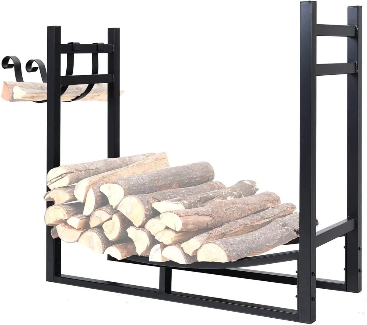Houtblokhouder Open Haard - Houtrek Binnen Buiten - Opslag Brandhout - Stabiel Smeedijzer - 17 inch - Zwart