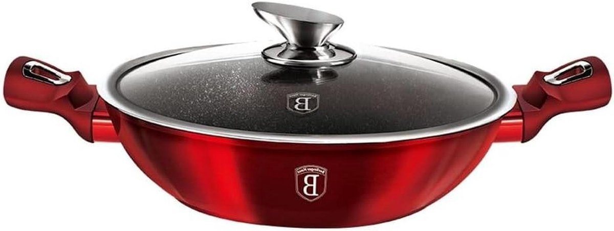 Kookpan met Deksel - Wokpan Koekenpan - Lekker Koken - Antiaanbaklaag - 30 cm - Bordeaux