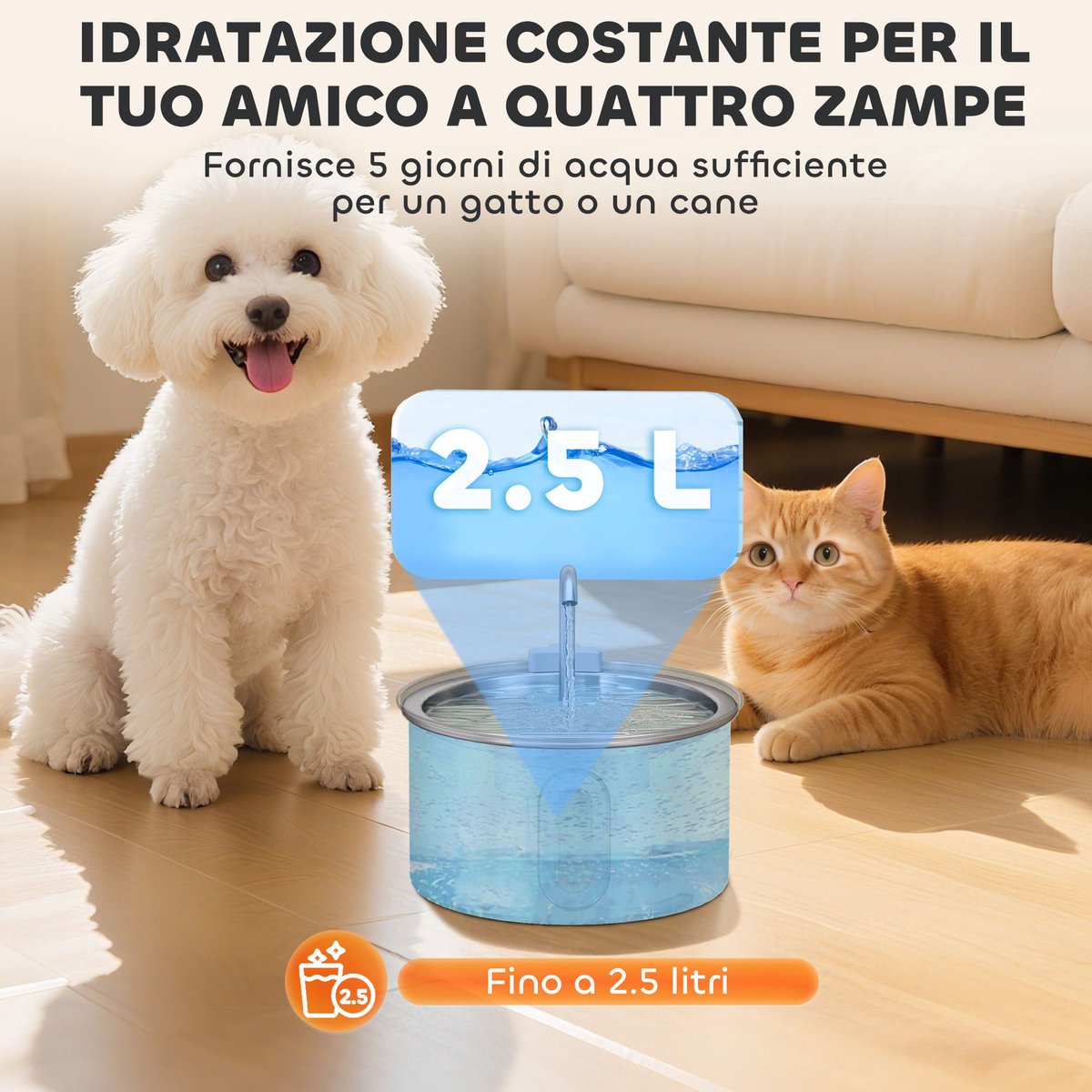 2,5 l RVS kattenwaterfontein met led en 2 standen thumbnail 7