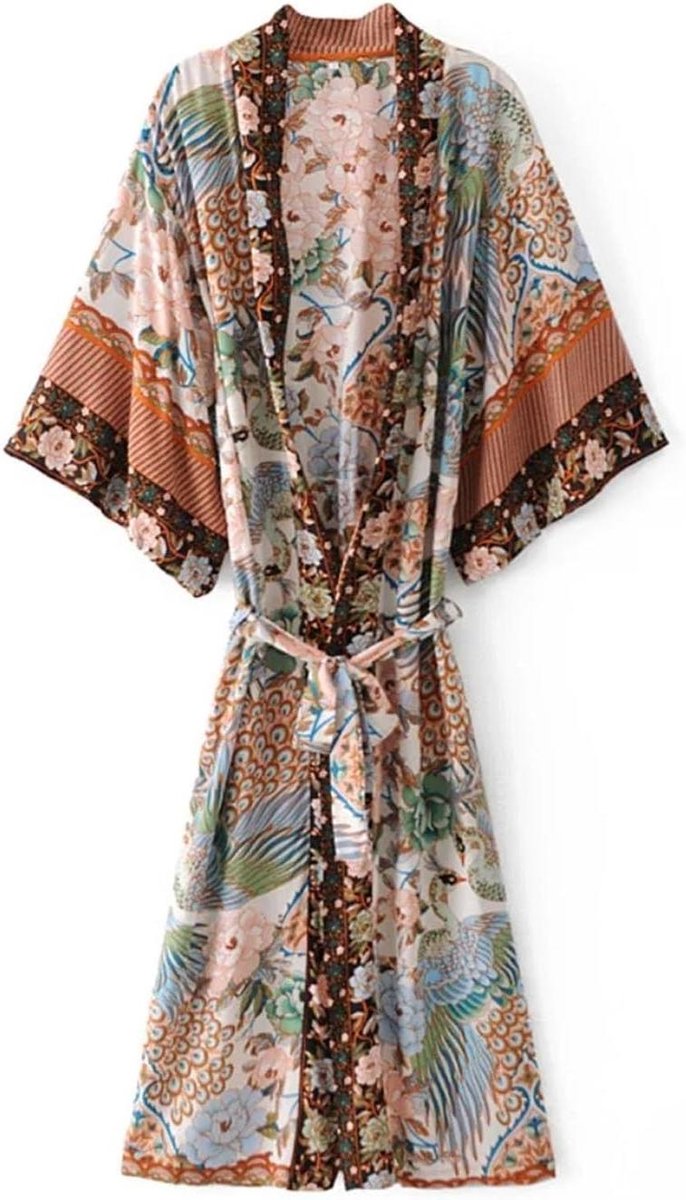 Dames Kimono Vest - Strandjas Boho - Zomerse Outfit - Rayon Katoen Mix - One Size - Gedrukt Patroon