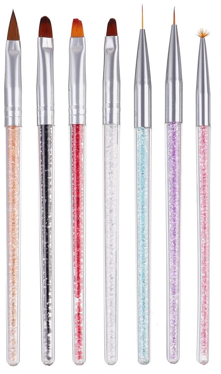 Dailygoods- Nail Art Borstel Set 7 Stuks - Liner Borstel - UV Gel Schilderen - Acryl Borstels - Strass Steentjes - Duurzaam en Pluisvrij - Nailartkwasten