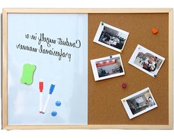 Combinatie Prikbord Whiteboard - Memo Bord Kurk - Notities Ophangen - Houten Frame - 30 x 40 cm - Natuurlijk Hout