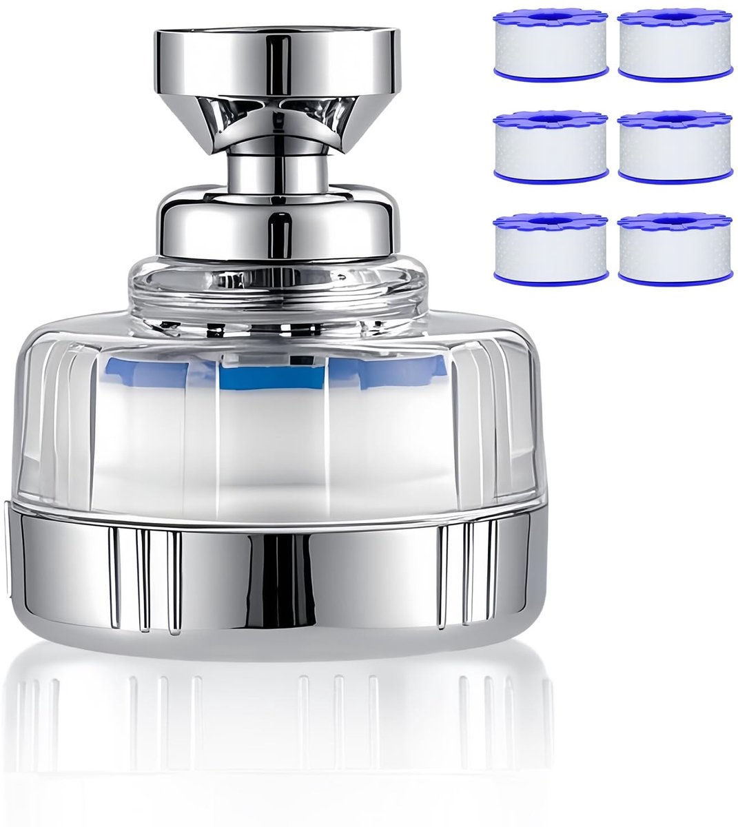 Dailygoods- Kalkfilter Universeel - 6 Krachtige Filters - 360° Draaibaar - Geschikt voor Keuken - Adapter voor 22/24 mm Kraan - Milieuvriendelijk - Waterfilter