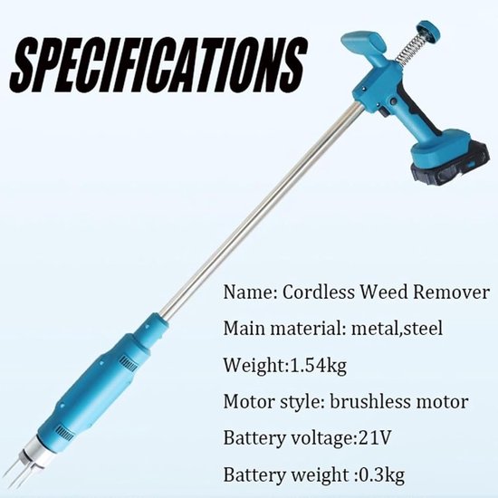Elektrische Onkruidtrekker - Staande Wiedmachine Tuin - Gazon Onderhouden - Pijnvrij Wieden - Inclusief 2 Accu's - Blauw — afbeelding 2