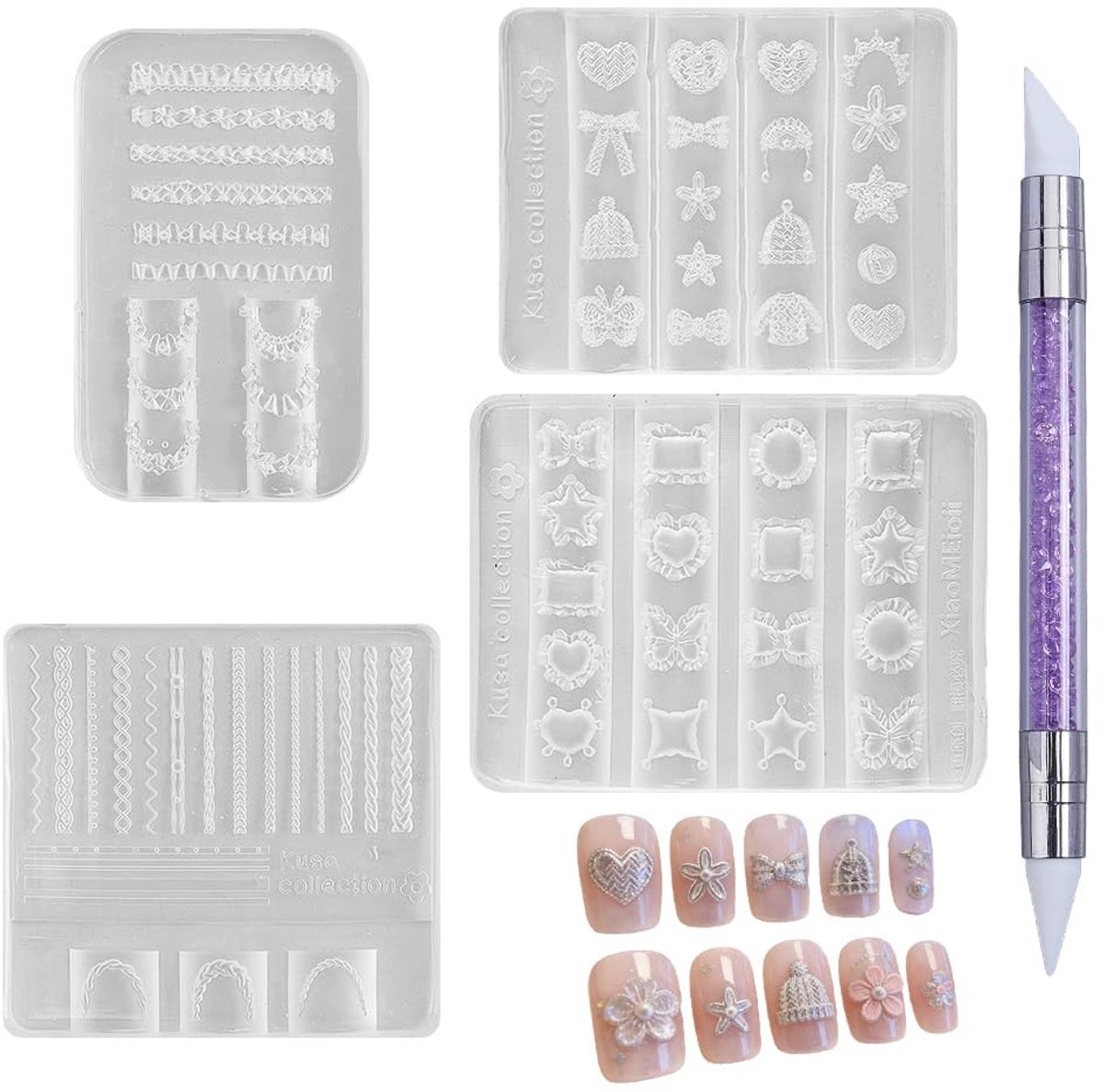 Dailygoods- Nagelvorm Set - 4 Stuks Siliconen - Nagelaccessoires - Nagelkunst Penseel - Hars Kunst - Doe-het-zelf Manicure - 13,5 x 1 cm