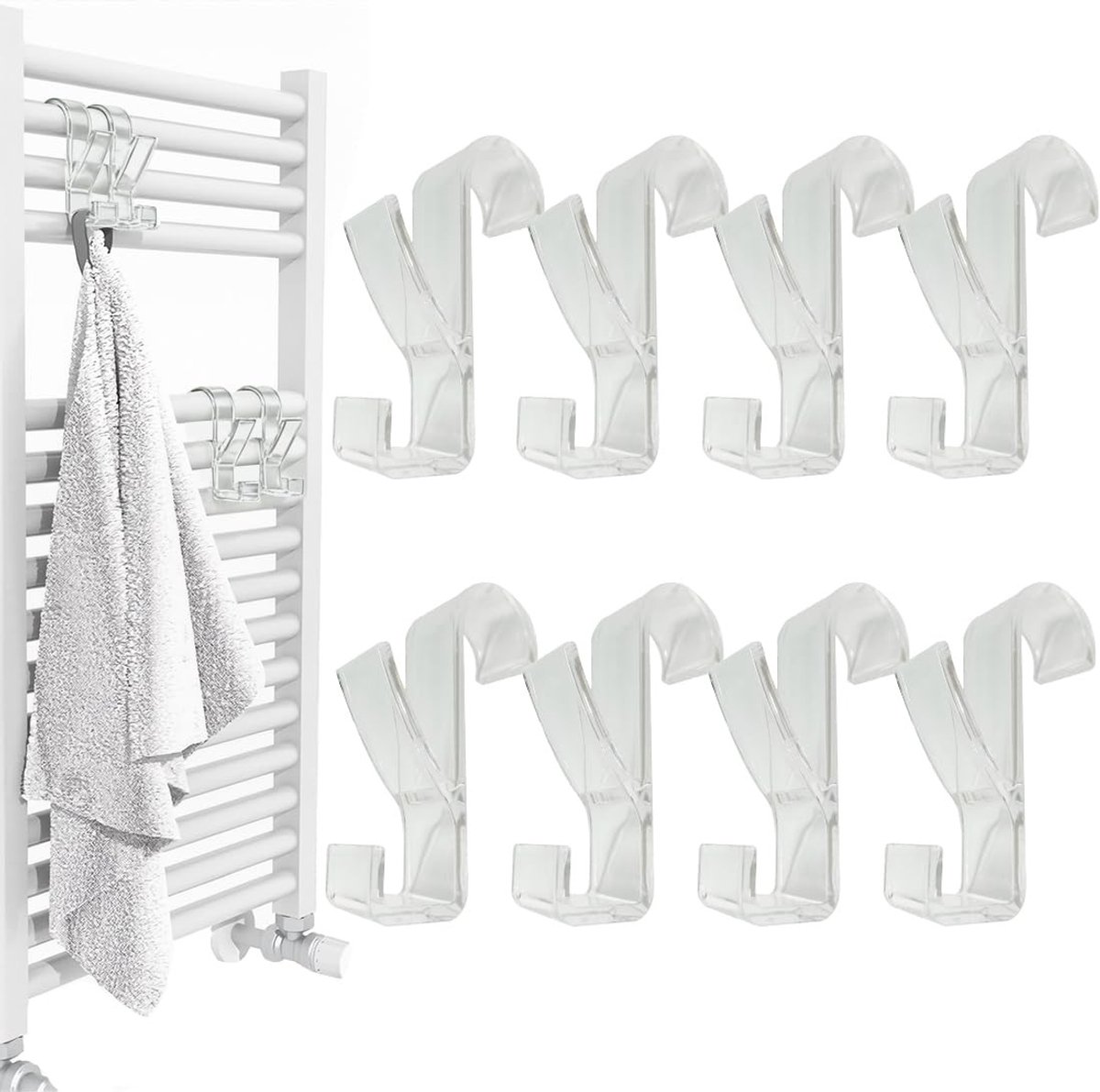 Dailygoods- Haken voor Badkamerradiatoren - 8 Stuks - Haken voor Handdoekradiator - Hangers voor Handdoeken - Waterdicht - Duurzaam ABS-Kunststof - Radiatorhaken
