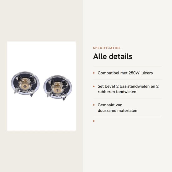 NTH products- Mesversnelling Vervangen - 2 Basisversnellingen - 2 Rubberen Tandwielen - Voor 250W Sapcentrifuge - Kunststof/Rubber/Metaal - Diameter 3-3,2 cm - Sapcentrifugeonderdelen van Nth Products — afbeelding 2