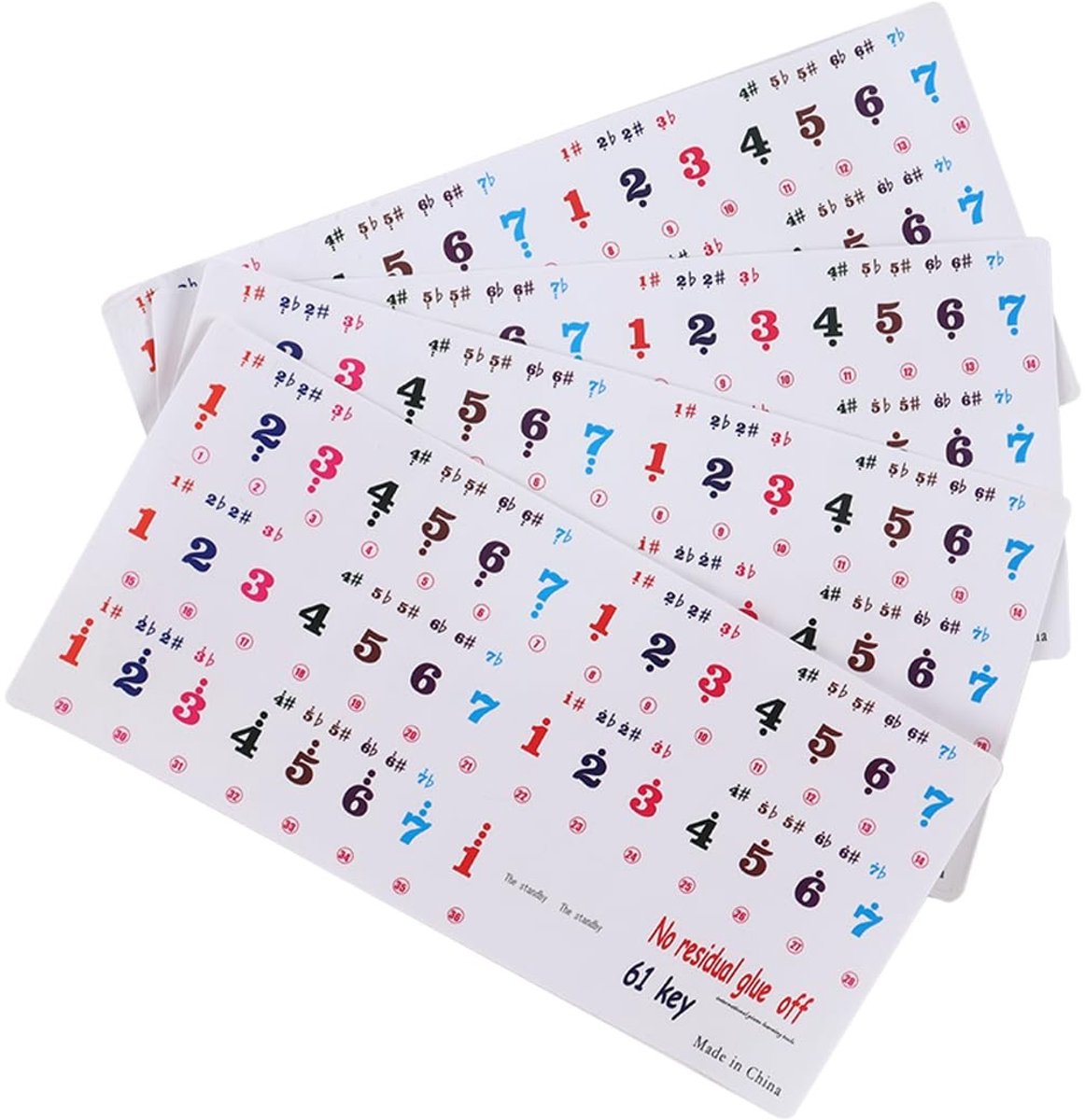 Dailygoods- Pianostickers 4 Stuks - Genummerde Stickers - Verwijderbaar - Zelfklevend - Geschikt voor 61 Toetsen - Eenvoudig te Plakken - Pianotoetsstickers