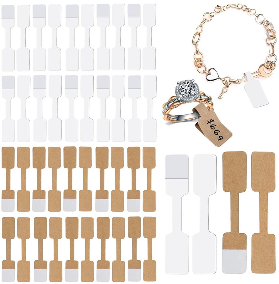 Dailygoods- Prijskaartjes 400 Stuks - Zelfklevend Kraftpapier - Etiketten voor Sieraden - Prijsetiketten voor Oorbellen/Ringen - 6 x 1,2 cm - Duidelijk Schrijfbaar