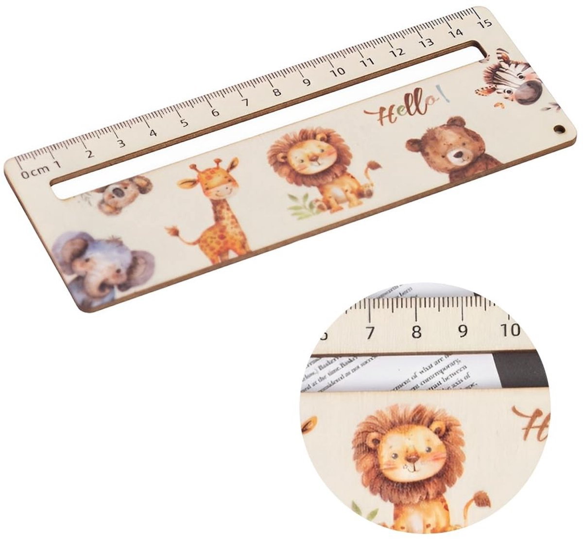 Dailygoods- Leeshulp voor Kinderen - Gepersonaliseerde Houten Bladwijzer - Leesliniaal 18 x 6 cm - Diermotieven - Duurzaam Materiaal - Perfect voor Schooltassen