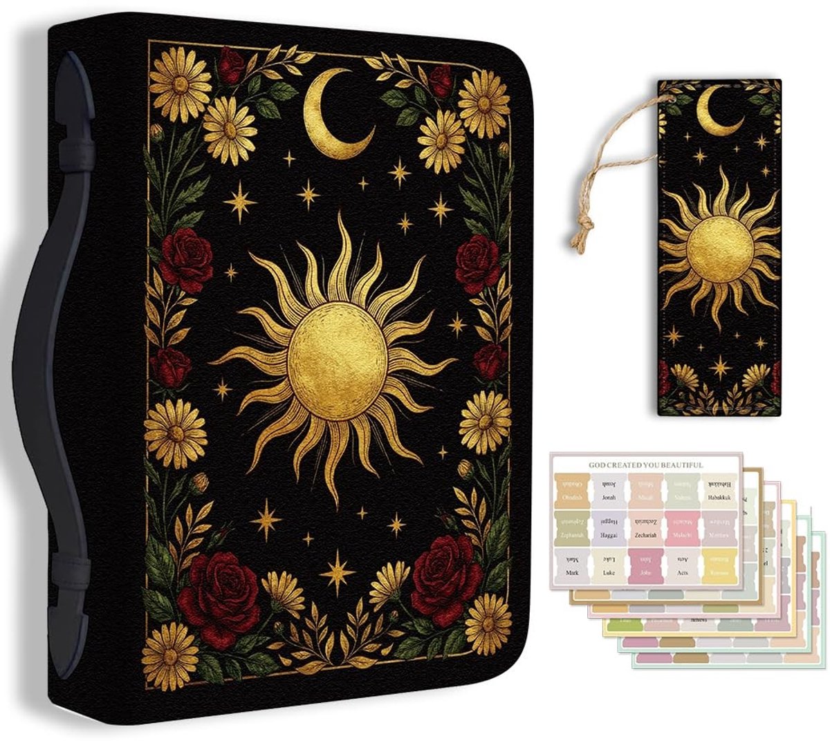 Dailygoods- Bijbelhoes Retro Bloemen - PU Lederen Bijbeltas - Draagtas voor Notitieboeken - Met Bladwijzer - 20,3 x 28,5 x 5,9 cm - Mystieke Vintage Ontwerp