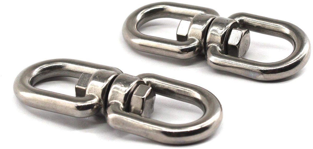 Dailygoods- Ooghaak Dubbele 360 Graden Draaibare Beugel - M8 - Roestvrij Staal - 2 Stuks - Zilver - Antiroest en Corrosiebestendig - Haak