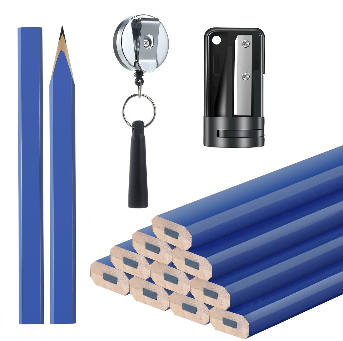 Dailygoods- Markering Potloden 12 Stuks - Puntenslijper - Siliconen Houder - Houtbewerking Gereedschap - Roestvrij Staal - Antislip Ontwerp