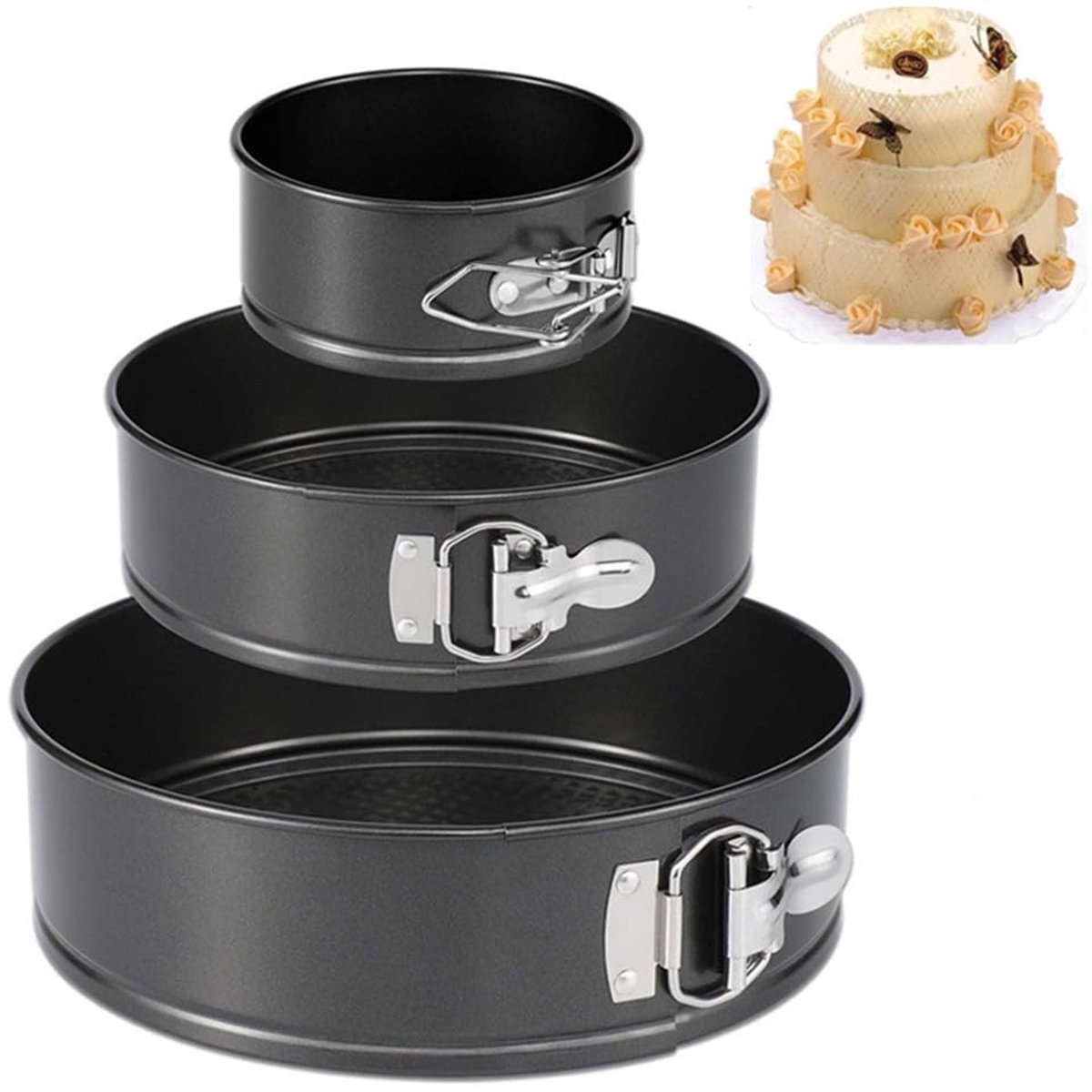 Dailygoods- Springvorm Set 3-delig - Antiaanbak Bakvormen - Ronde Cheesecake Pan - Verwijderbare Bodem - Vaatwasserbestendig - Veilig tot 260°C - Bakvorm