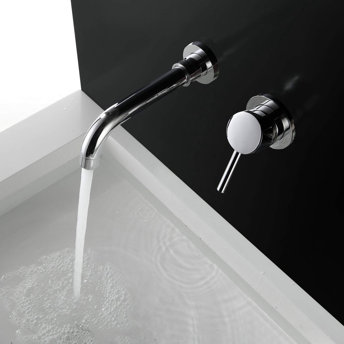Dailygoods- Wastafelkraan Muurmontage - Enkele Hendel Mengkraan - Gepolijst Chroom - Keramische Klep - Messing - Modern Design - Badkamerkraan
