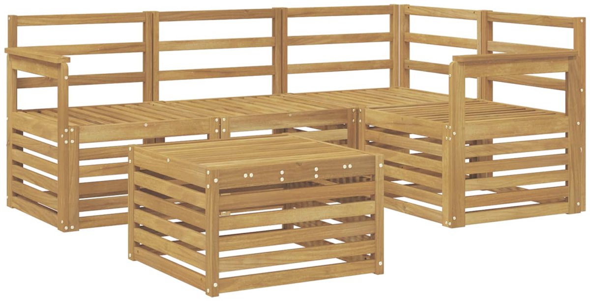 vidaXL Buiten - bank - set - 5 - st - 4-zits - Wit - Massief - Acacia - Hout