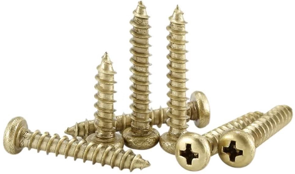 Dailygoods- Houtschroeven Zelftappend - Messing - Kruiskop - 40 Stuks - Corrosiebestendig - Voor Hout/Metaal/Kunststof - Schroeven