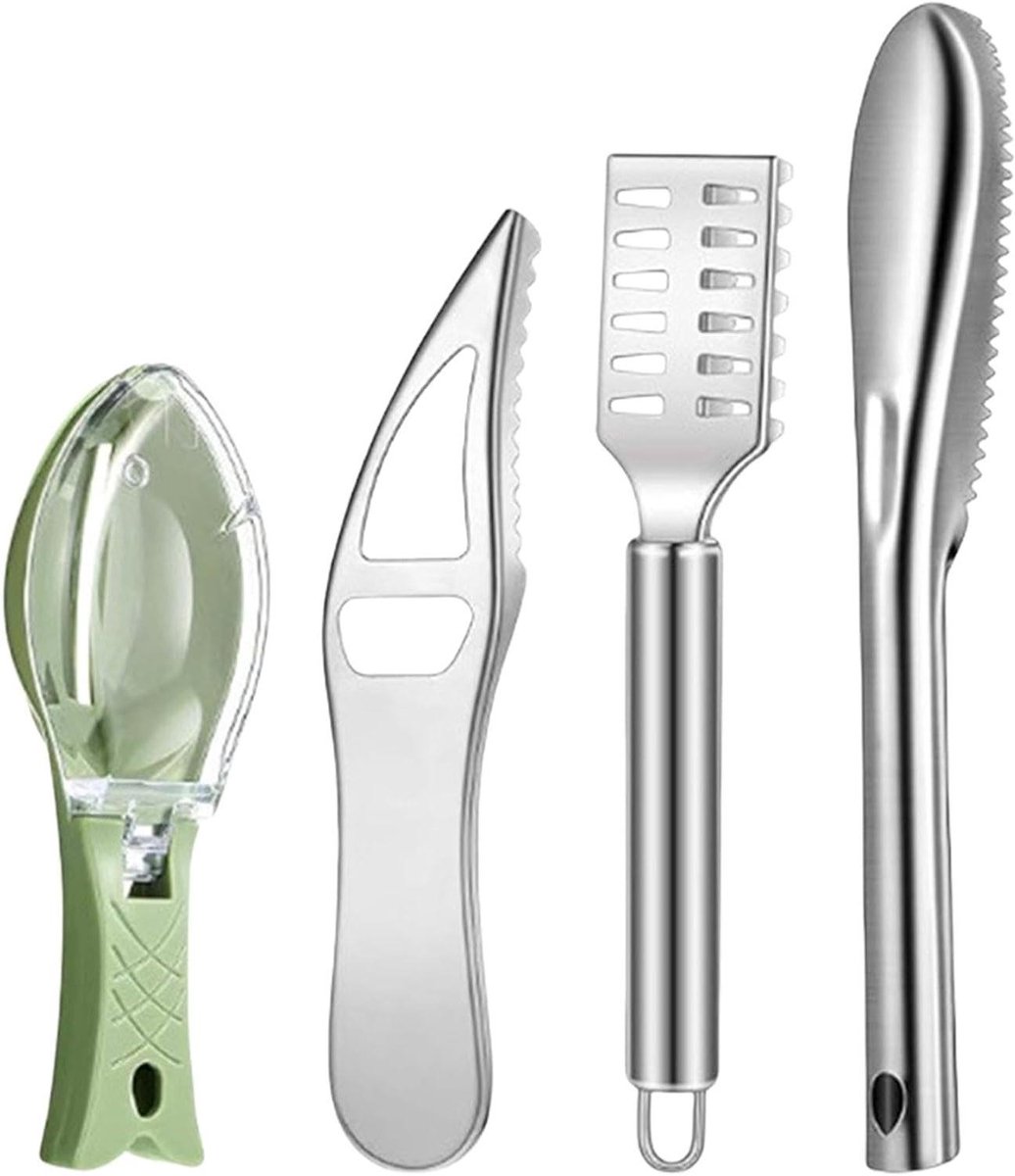 Visreiniger Set - Visschraper - Keukenwerk - Roestvrij Staal - 4 Stuks - Zilver