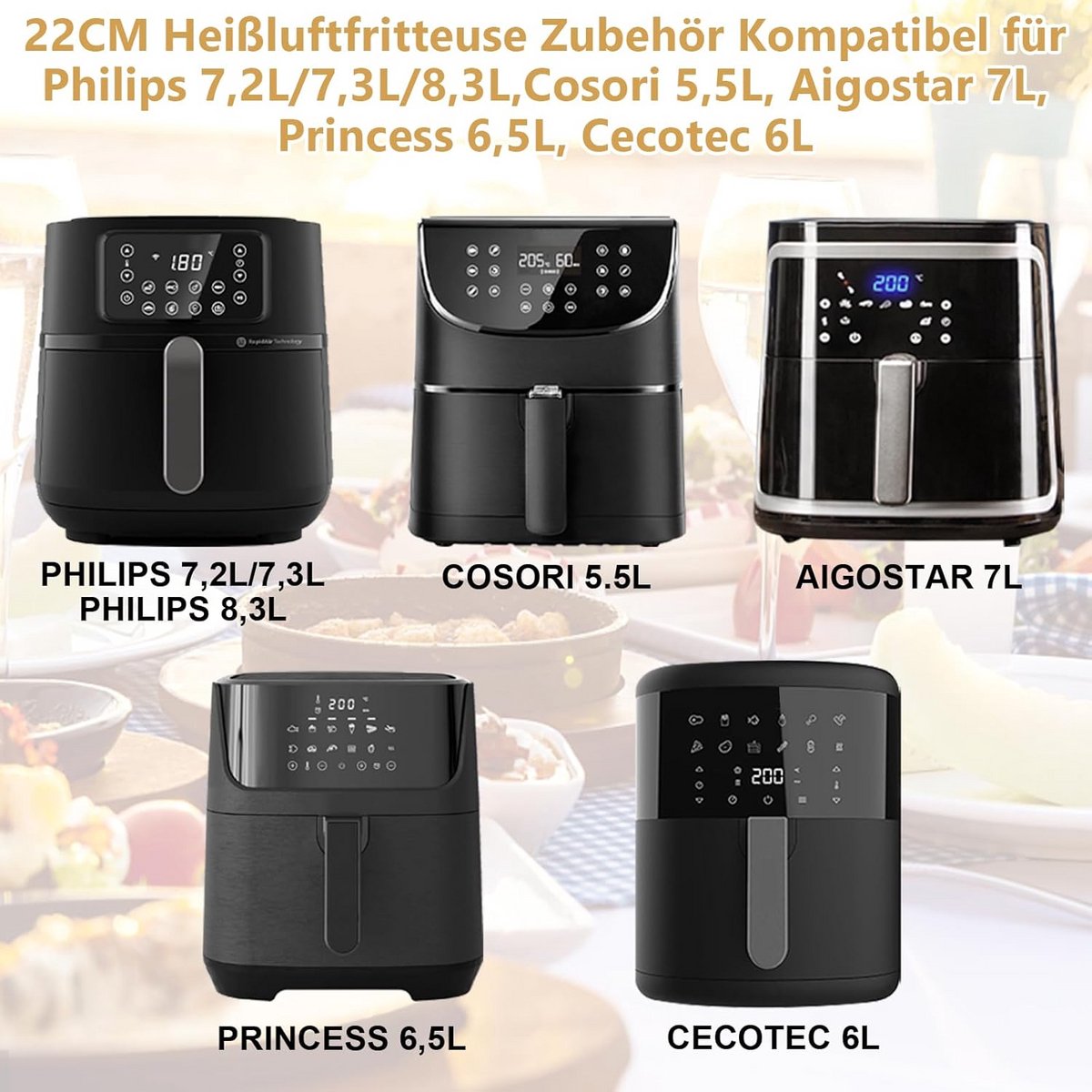 Heteluchtfriteuse Accessoires Airfryer Bakvormen Gezonder Koken 12-Delige Set XXL Formaat Zwart