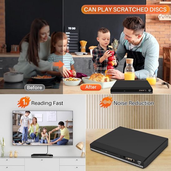 HD DVD Player with HDMI, Region Free DVD Players for Smart TV, 1080P Upscaling, HDMI/RCA Output Cable Included, Break Point Memory, Built-in PAL/NTSC, CD Players for Home (No Blue Ray) — afbeelding 5