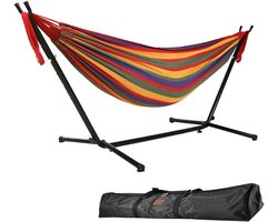 Goutime Hangmat met Standaard, 9 Voet Dubbel, 250 kg Capaciteit, Draagtas Inbegrepen, voor Binnen en Buiten, Terras, Tuin, Balkon (rood)