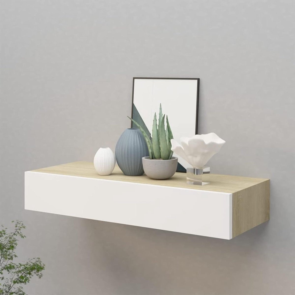 Wandrek met lade - Drijvende plank - Opbergen decoratie - MDF en metaal - 60 cm breed - Wi