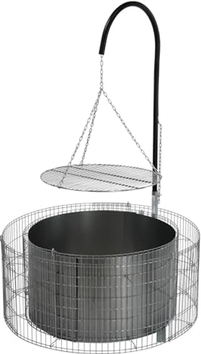 bellissa 95580 - Gabion vuurkorf barbecue - zwenk grill kraan met RVS grillrooster 56 cm - weerbestendig - grijs 92 cm