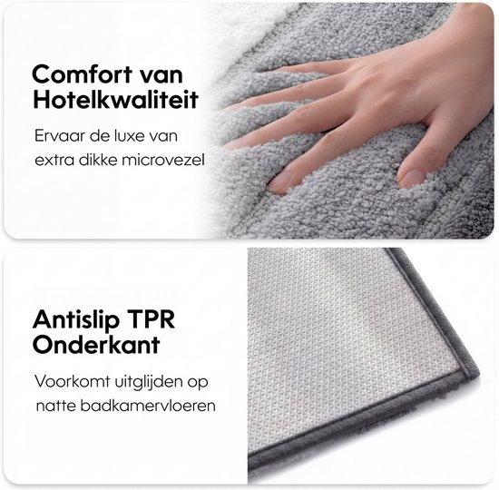 MAESON Badmat 60x110 cm - Antislip & Waterbestendig - Douchemat voor Badkamer - Groot - Grijs - Wit - Geschikt voor Douche & Bad