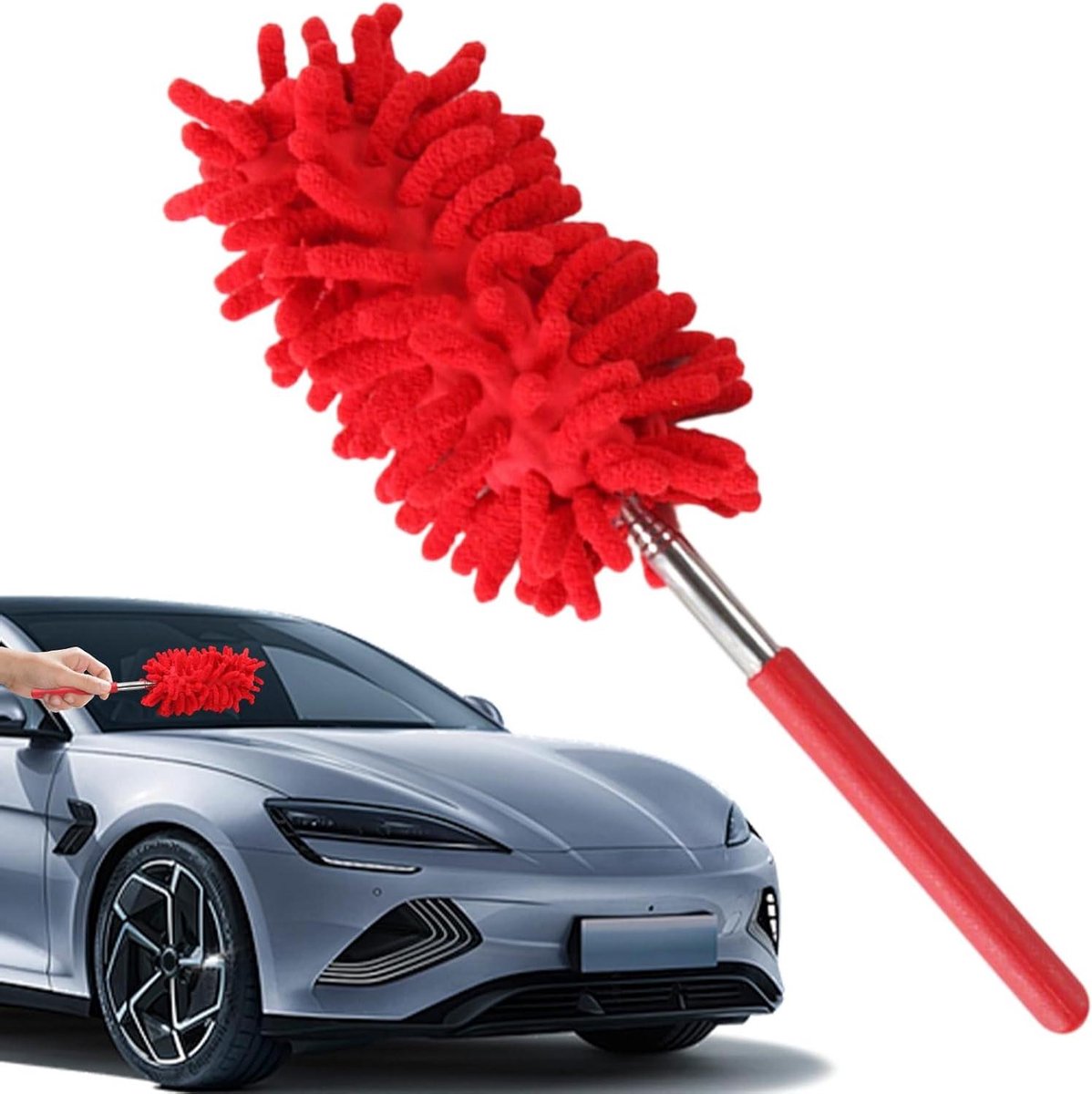 Auto Stofdoek - Detailborstel Onderhoud - Voertuig Reinigen - Verstelbare Lengte - 24-72 cm - Rood