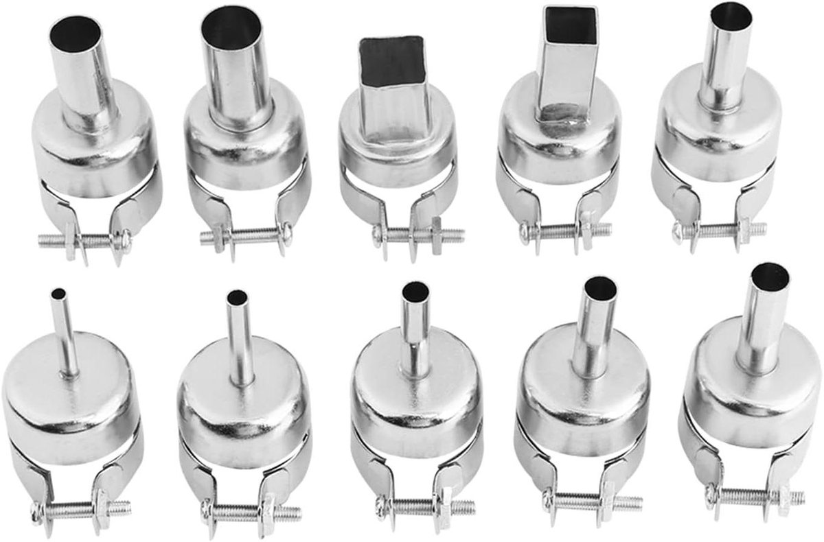 Warmtepistool Mondstukken - Soldeer Accessoires - Elektronica Reparatie - Robuuste Staalconstructie - 10 Stuks Set - Zilverkleurig