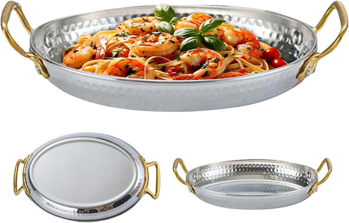 Paella Pan - Koekenpan Keuken - Grote Maaltijden Bereiden - Roestvrij Staal - 18 cm - Zilver